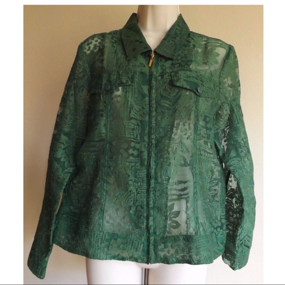 E L C C Jackets & Blazers - Green Burnout Zip Up Overshirt Jacket